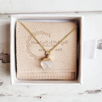 CLEAR QUARTZ | 14K Gold Dainty Gemstone Necklace