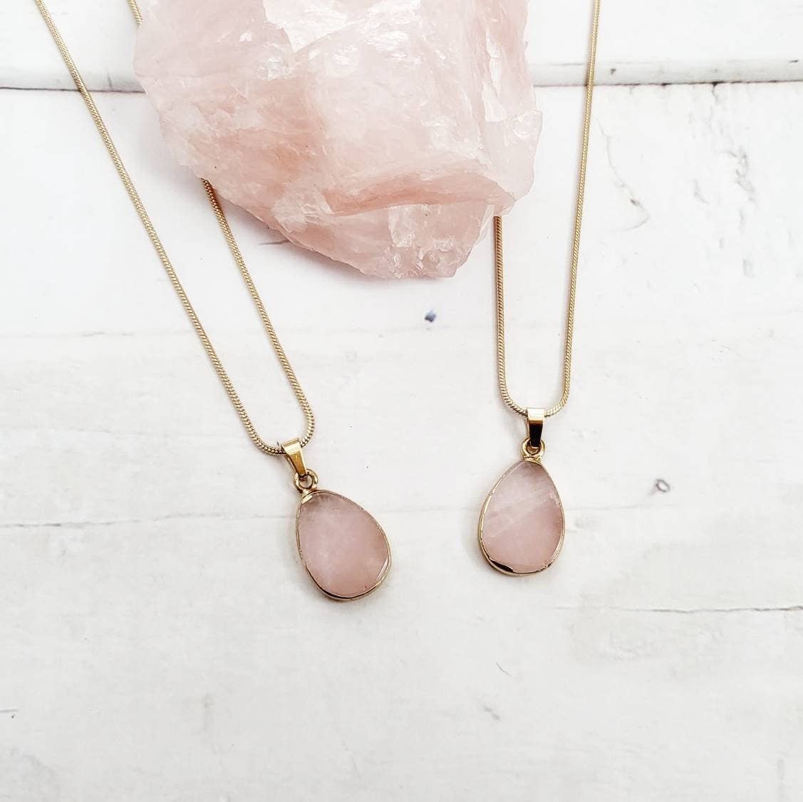 Raw buy Rose Quartz Pendant on Gold Biba Chain