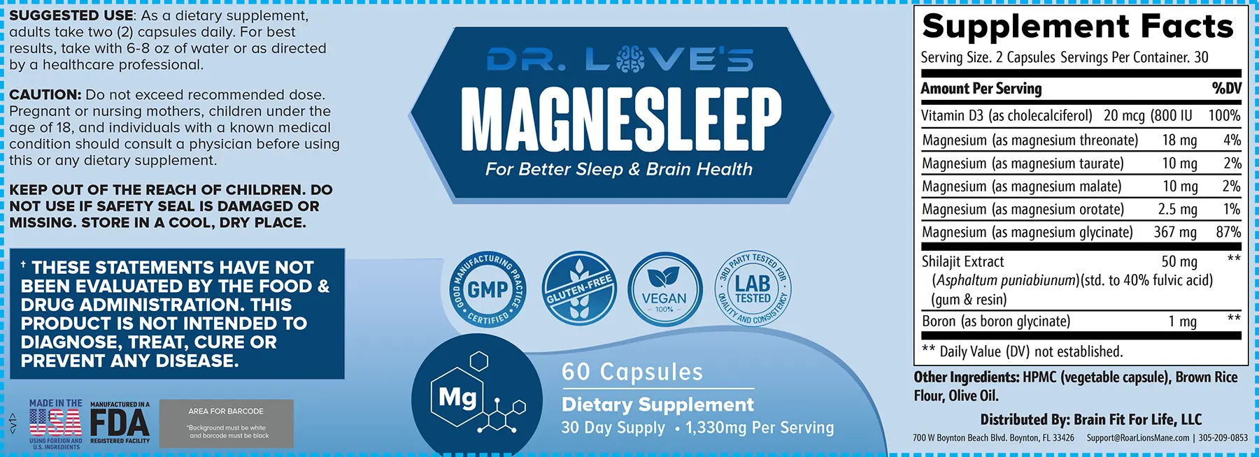 Dr. Love's MagneSleep Supplement Facts