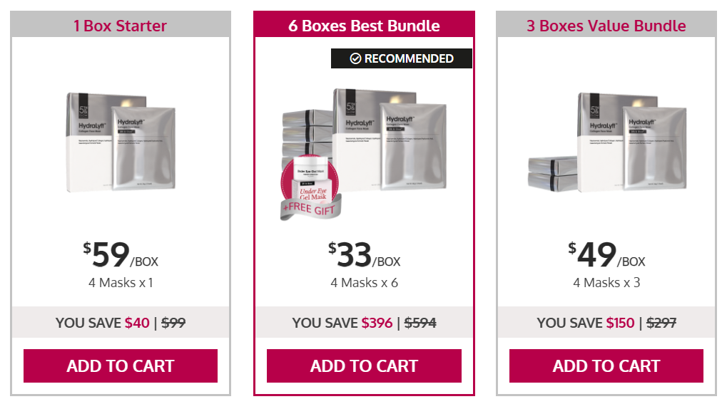 HydraLyft Face Mask Pricing