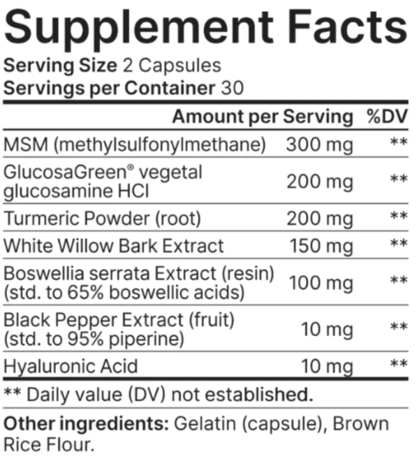 Youthful Joints supplement Fact